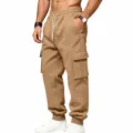 Uomo Kaki Cargo Pantaloni Della Tuta Casual Larga Multi-Tasche Lavorato A Maglia Stile - Cammello