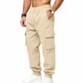 Pantaloni cargo felpati da uomo invernali casual tuta con tasche e coulisse regolabile - Albicocca