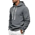 Heren zware fleece hoodie grijs casual lange mouwen minimalistisch trui sweatshirt - donkergrijs
