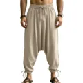 Men's casual linen harem pants with drawstring waist and ankle ties for summer street fashion. - S / Bottoms / Khaki