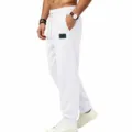 Men's casual fleece-lined winter sweatpants thick loose solid white comfortable jogger pants - S / White