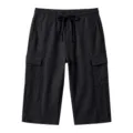 Zwarte linnen cargo capri voor heren, casual losse zomerse korte broek met trekkoord. - S / Zwart