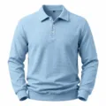 Mens light blue waffle knit long sleeve polo shirt casual loose pullover top for daily wear - S / Tops / Light Blue