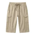 Heren zomer casual linnen cargoshorts, losse comfortabele knielange korte broek met zakken. - Licht kaki