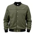 Men's green suede bomber jacket casual vintage baseball coat with snap buttons size XL - S / Army Green