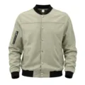 Men's vintage suede bomber jacket, casual loose fit long sleeve baseball coat with pockets. - S / Light Green