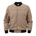 Men vintage suede bomber jacket casual streetwear fashion retro outerwear with snap buttons. - S / Brown