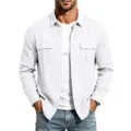 Herren casual langarm leinen hemd amerikanischer workwear stil knopfleiste weiss top - S / Weiß