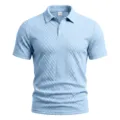 Polo homme à manches courtes jacquard texturé, haut décontracté d'été respirant. - S / Bleu clair