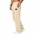 Men's fleece lined casual sweatpants in beige, comfortable loose fit streetwear jogger trousers. - S / Apricot