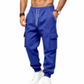 Pantaloni cargo felpati blu da uomo con tasche, pantaloni casual caldi e comodi per inverno. - Blu zaffiro