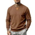 Sweat-shirt vintage col rond pour homme en velours côtelé marron avec patch en cuir. - Jaune Terre