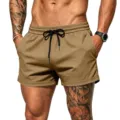 Men's breathable mesh athletic beach shorts, casual quick-dry swimwear for summer fitness. - Khaki
