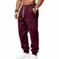 Herren Winter Gefütterte Cargo Jogginghose Fleece Warme Freizeit Baggy Sporthose Burgunder - Burgunderrot