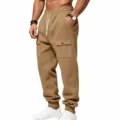 Herren Fleecegefütterte Cargohose Winter Dicke Warme Khaki Lose Freizeithose Jogger - Camel