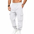 Pantaloni Cargo Uomo Bianchi Felpati Casual Con Tasche Multiple Coulisse Sportivi - Taglia S / Pantaloni e gonne / Bianco
