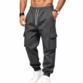 Pantaloni cargo uomo grigio scuro felpati con coulisse bianca e polsini elastici. - Taglia S / Pantaloni e gonne / Grigio scuro