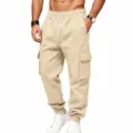 Pantaloni Jogger Cargo Beige Uomo Casual Comodi con Tasche e Coulisse Modello Versione - Albicocca
