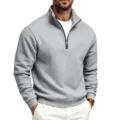 Sudadera gris de hombre con cuello alzado y media cremallera, forro polar, casual. - S / Gris claro