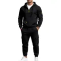 Herren Fleece Kapuzenpullover Cargo Jogginganzug Set Detail, warme Streetwear. - M / Oberteil und Unterteil / Schwarz
