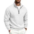 Sudadera de forro polar casual para hombre con cuello alto y media cremallera en blanco otoño. - S / Blanco