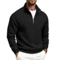 Sudadera de forro polar hombre otoño invierno con cremallera casual holgada top - S / Negro