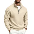 Sudadera hombre media cremallera polar cuello alto jersey beis estilo otoño top - S / Albaricoque