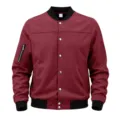 Men vintage suede bomber jacket casual loose fit autumn outerwear with snap buttons and zip pocket. - S / Red