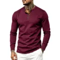 Camisa Henley Hombre Estilo Retro Manga Larga Vino Tinto Contraste Casual Commuter Tops - S / Burdeos