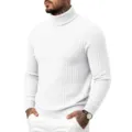 Men's white turtleneck cable knit slim fit long sleeve casual sweater variant style - M / White