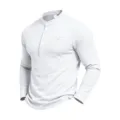 Herren Langarm Henley Shirt Atmungsaktives Strick Stehkragen Freizeit Oberteil Weiß - S / Weiß