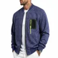 Men's US size knit bomber jacket with contrast zipper pocket, casual autumn winter outerwear. - M / Tops / Sapphire Blue
