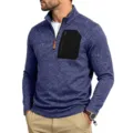 Men's thermal cationic 1/4 zip pullover sweatshirt with chest pocket for autumn winter outdoor. - M / Tops / Sapphire Blue