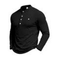 Schwarzes Herren Langarm Henley Shirt mit Stehkragen und Strick Oberteil Lässig - S / Schwarz