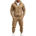 Set tuta sportiva con felpa con cappuccio e pantaloni cargo felpati da uomo color kaki. - Taglia M / Parte Superiore e Parte Inferiore / Cammello