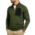 Men's olive green 1/4 zip tactical fleece pullover sweatshirt detail view showing pocket. - M / Tops / Army Green