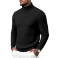 Men's black turtleneck cable knit slim fit long sleeve casual sweater options - M / Black