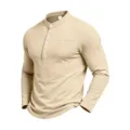 Herren atmungsaktives gestricktes loses Stehkragen Henley Langarmshirt in der Farbe Khaki. - S / Aprikose