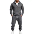 Completo tuta uomo con felpa con cappuccio felpata e pantaloni cargo invernali. - Taglia M / Parte Superiore e Parte Inferiore / Grigio scuro
