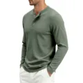 Herren Langarm Henley Shirt Freizeit Retro Baumwolle Pullover Einfarbig Gruen Variant Top - S / Hellgrün