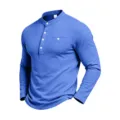 Herren Blau Langarm Henley Shirt Gestreift Stehkragen Freizeitoberteil Variante - S / Hellblau
