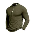 Herren Langarm Henley Shirt, lässiger olivgrüner Pullover mit Knöpfen und Brusttasche. - S / Armeegrün