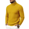 Herren gelber figurbetonter Rollkragenpullover mit Zopfmuster für den Alltag im Herbst. - Gelb
