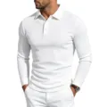 Ανδρικό casual μακρυμάνικο polo σε λευκό χρώμα με βάφλα υφή και κομψό κλασικό γιακά. - S / Λευκό