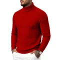Roter Herren Rollkragenpullover mit Zopfmuster, schmale Passform, langer Ärmel, Winter. - Rot