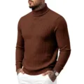 Stilvoller Herren Rollkragen Zopfmuster Strickpullover Slim Fit Langarm Braun NEU - Camel