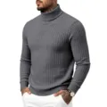 Herren Slim Fit Rollkragen Zopfmuster Strickpullover Lässiger Langarm Pullover Grau - Dunkelgrau