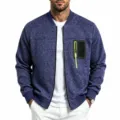 Men Heather Knit Bomber Jacket Casual Full Zip Pocket Autumn Winter Fashion Outerwear - M / Sapphire Blue