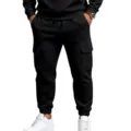 Pantalon cargo noir homme molletonné sweatpants décontracté avec poches et poignets. - S / Bas / Noir