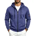 Men's blue heathered zip-up hoodie featuring tactical sleeve pockets and comfortable fit. - S / Tops / Sapphire Blue